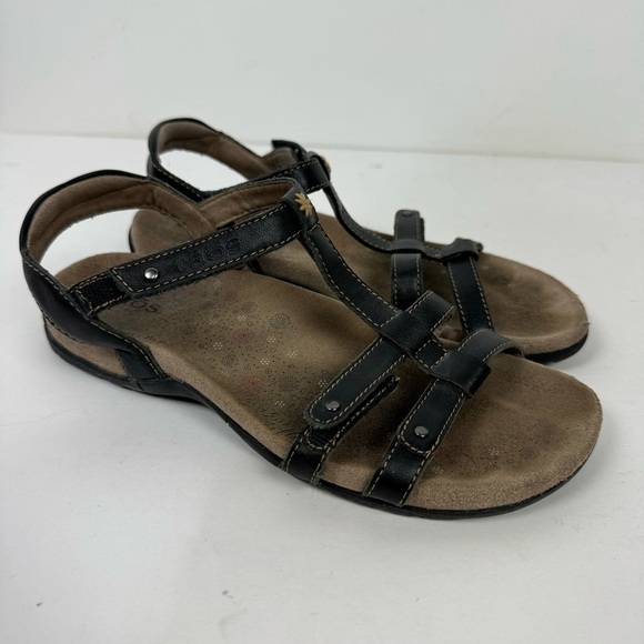 Taos Leather Open Toe Sandals Summer Comfort Shoes Black - Picture 1 of 5